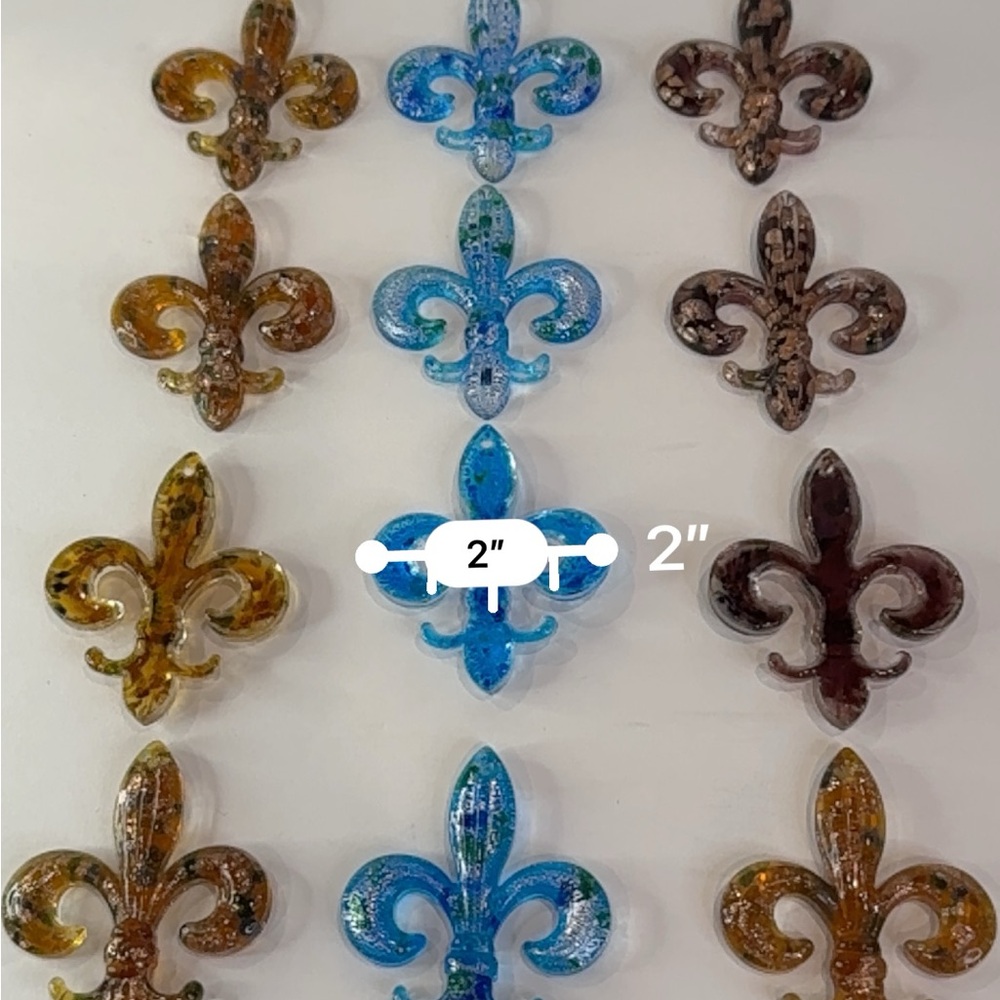 Fabulous Murano-Style Glass Fleur-de-Lis Accent Set Gold, Blue, Bronze 2” x 2.5” - Picture 15 of 16
